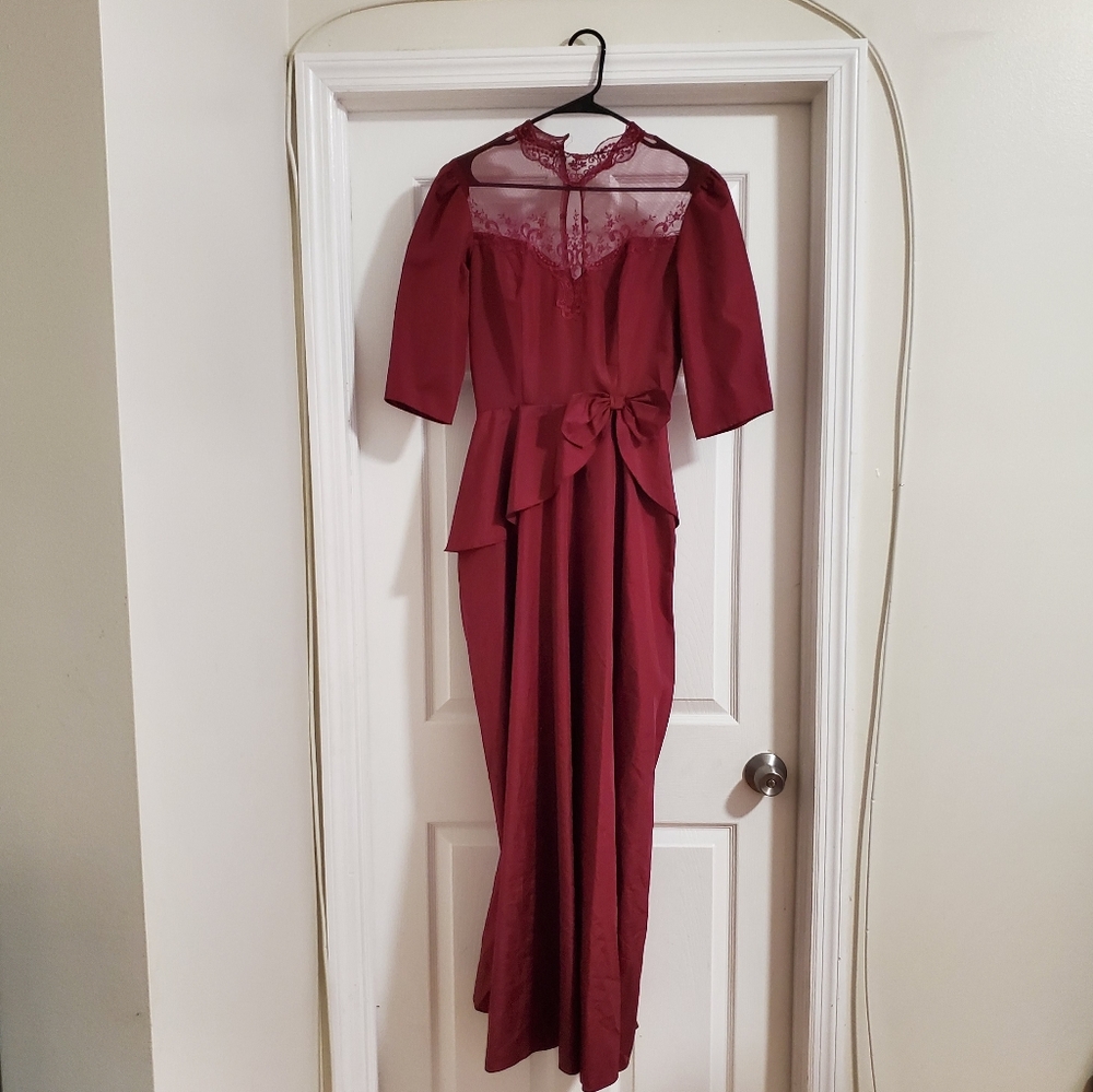 Vintage 1970s Evening Gown Burgundy Size 10